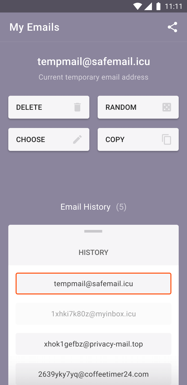 Temp Mail Android App Screenshot