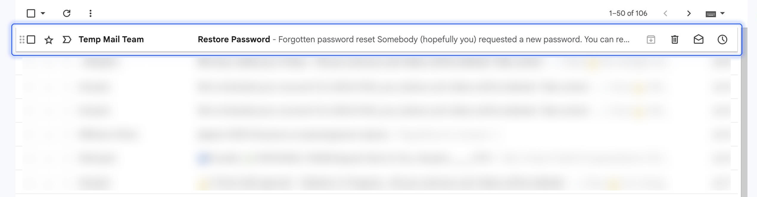 Open password reset message