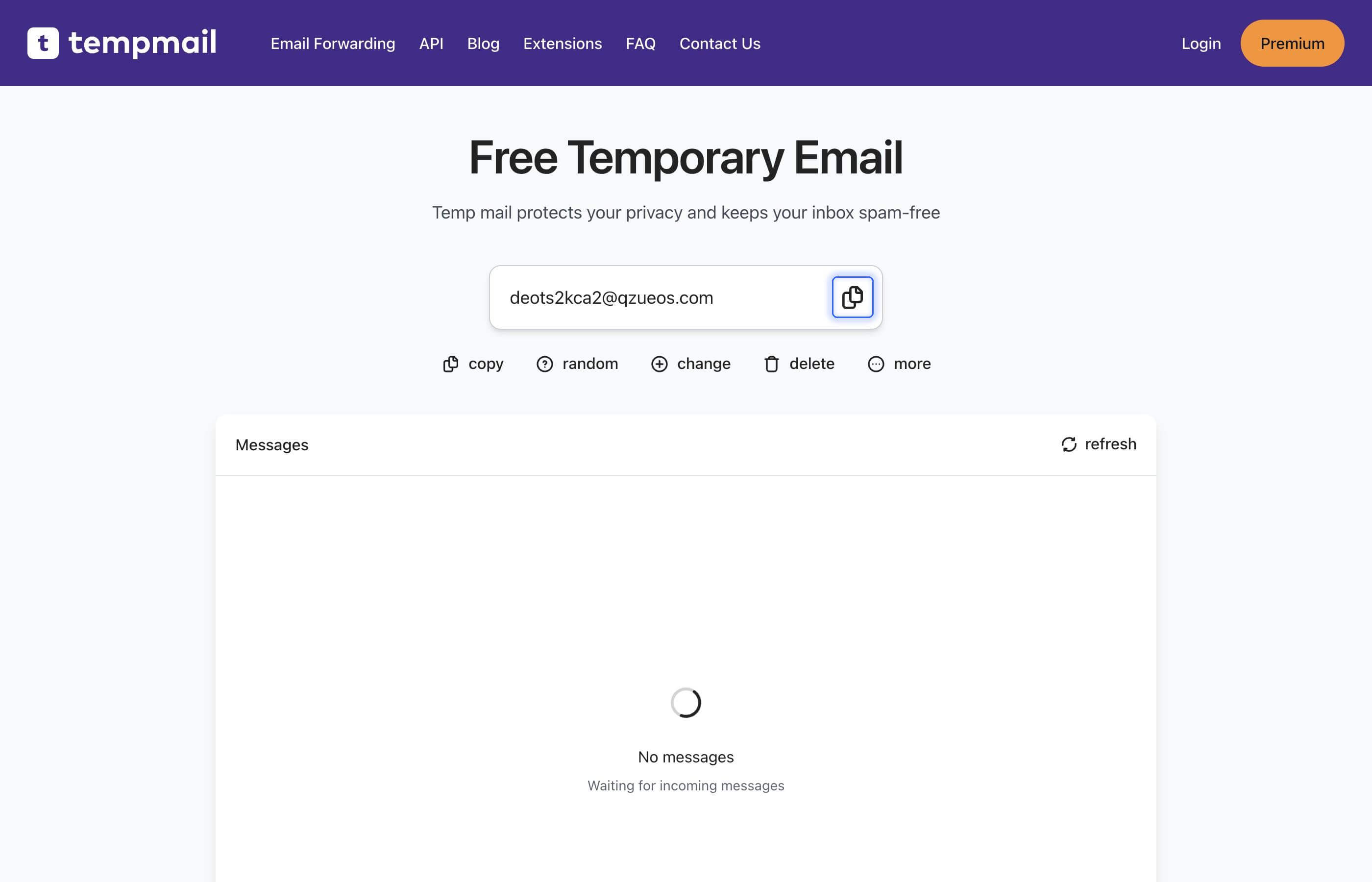 Copy the temporary email