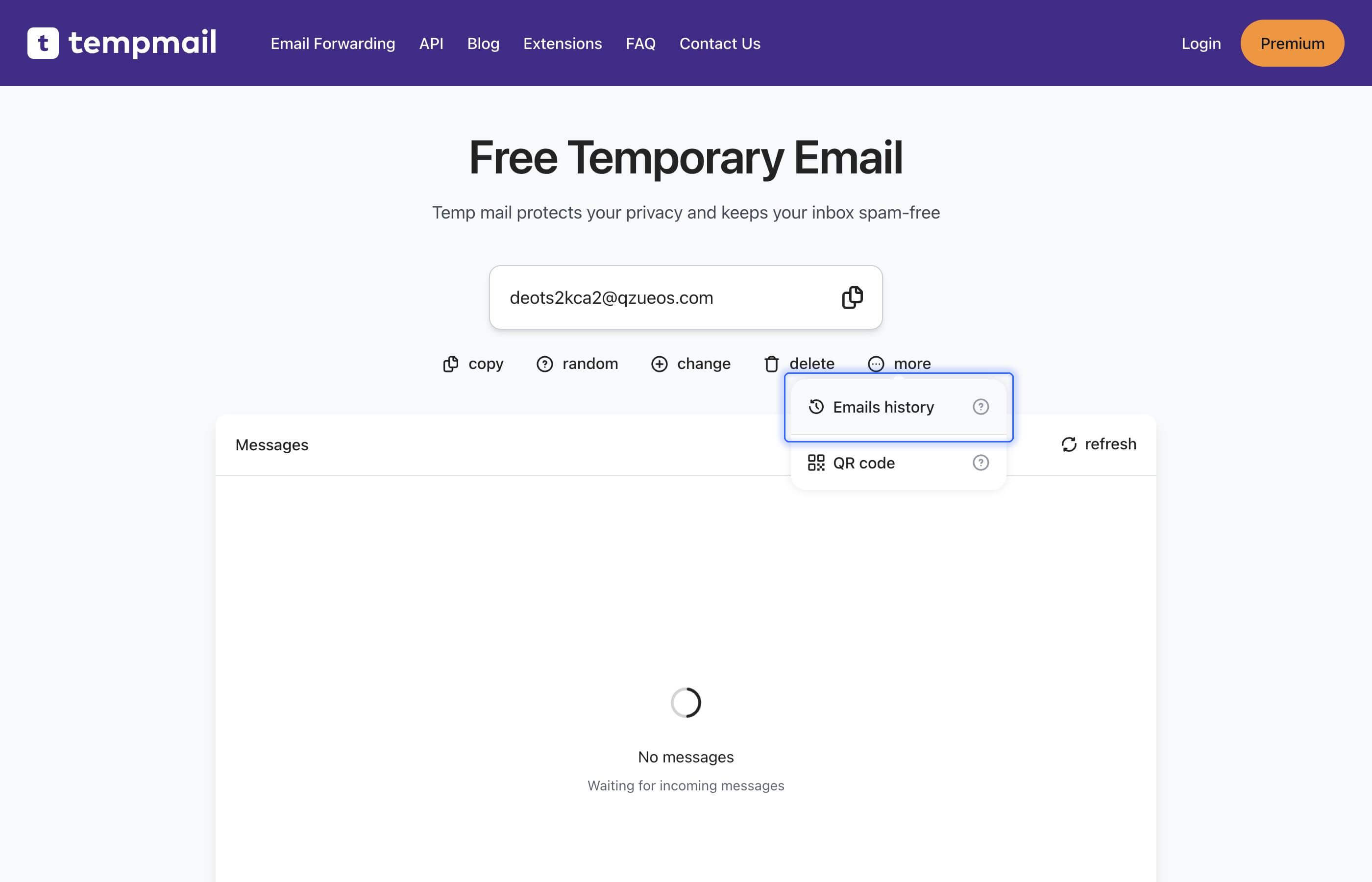 Open emails history in dropdown
