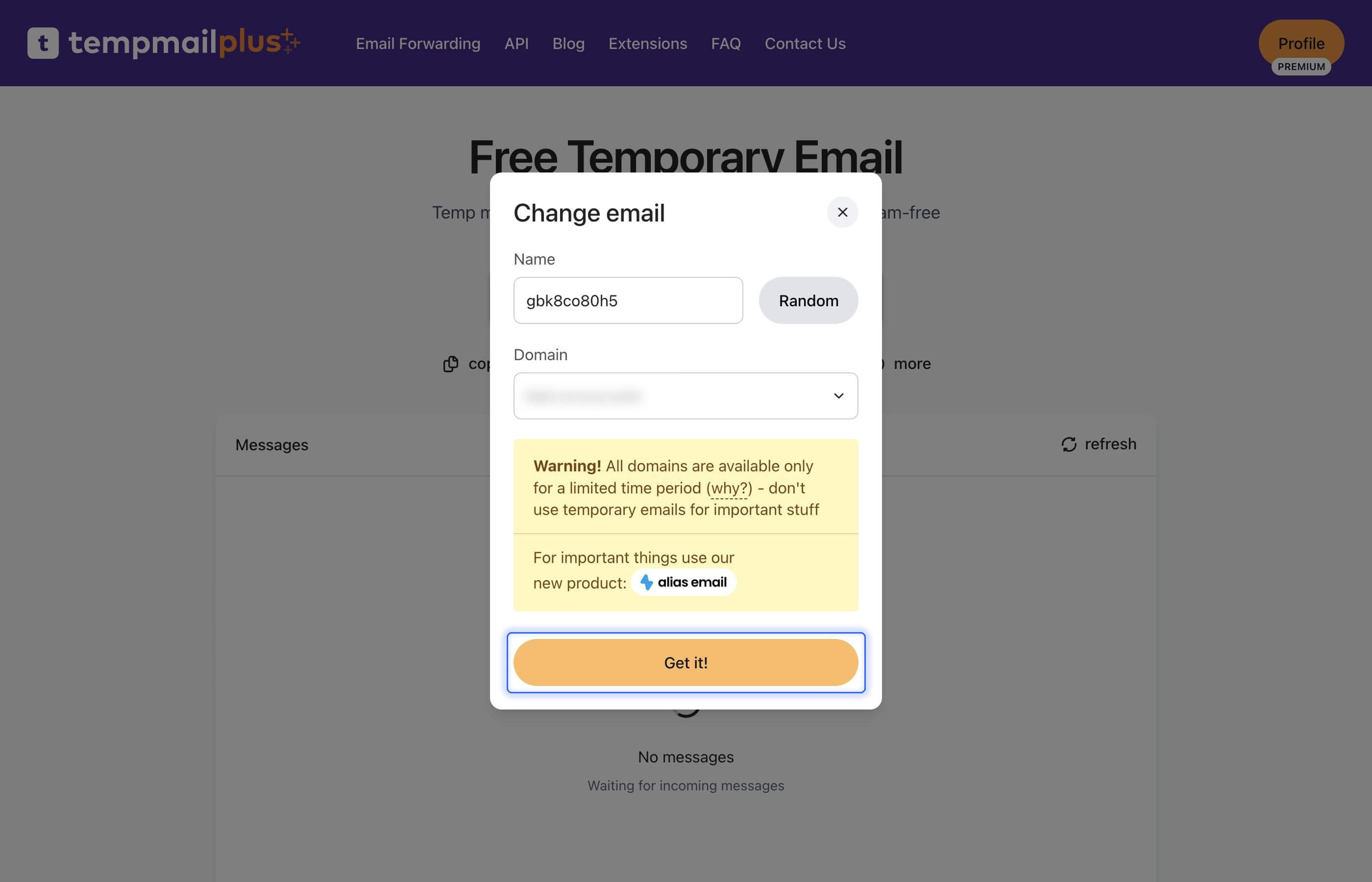 Create a new temporary email address